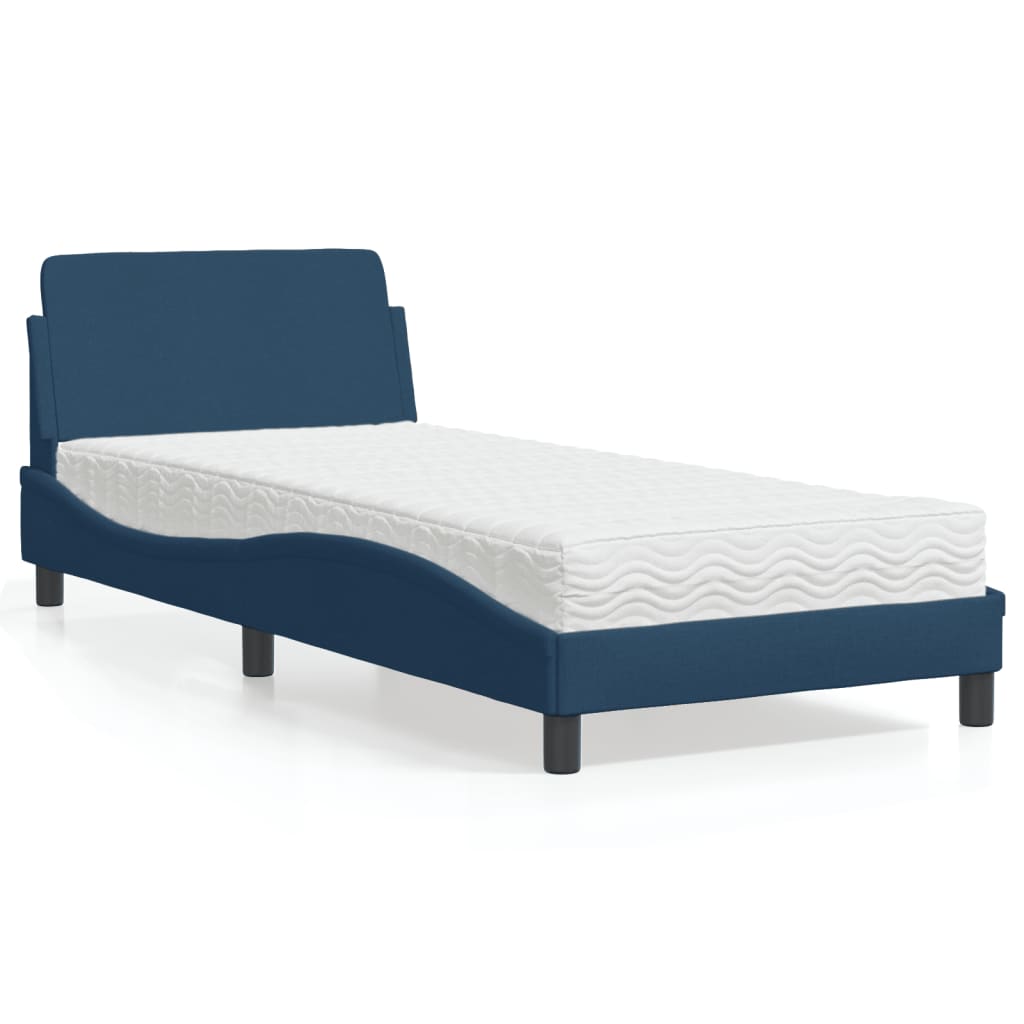 Bed with Blue Mattress 90x190 cm in Fabric