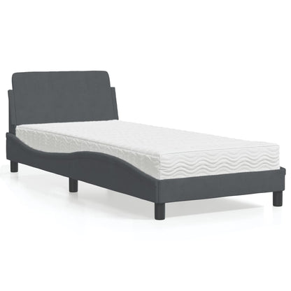 Bed with Dark Gray Mattress 90x190 cm in Velvet