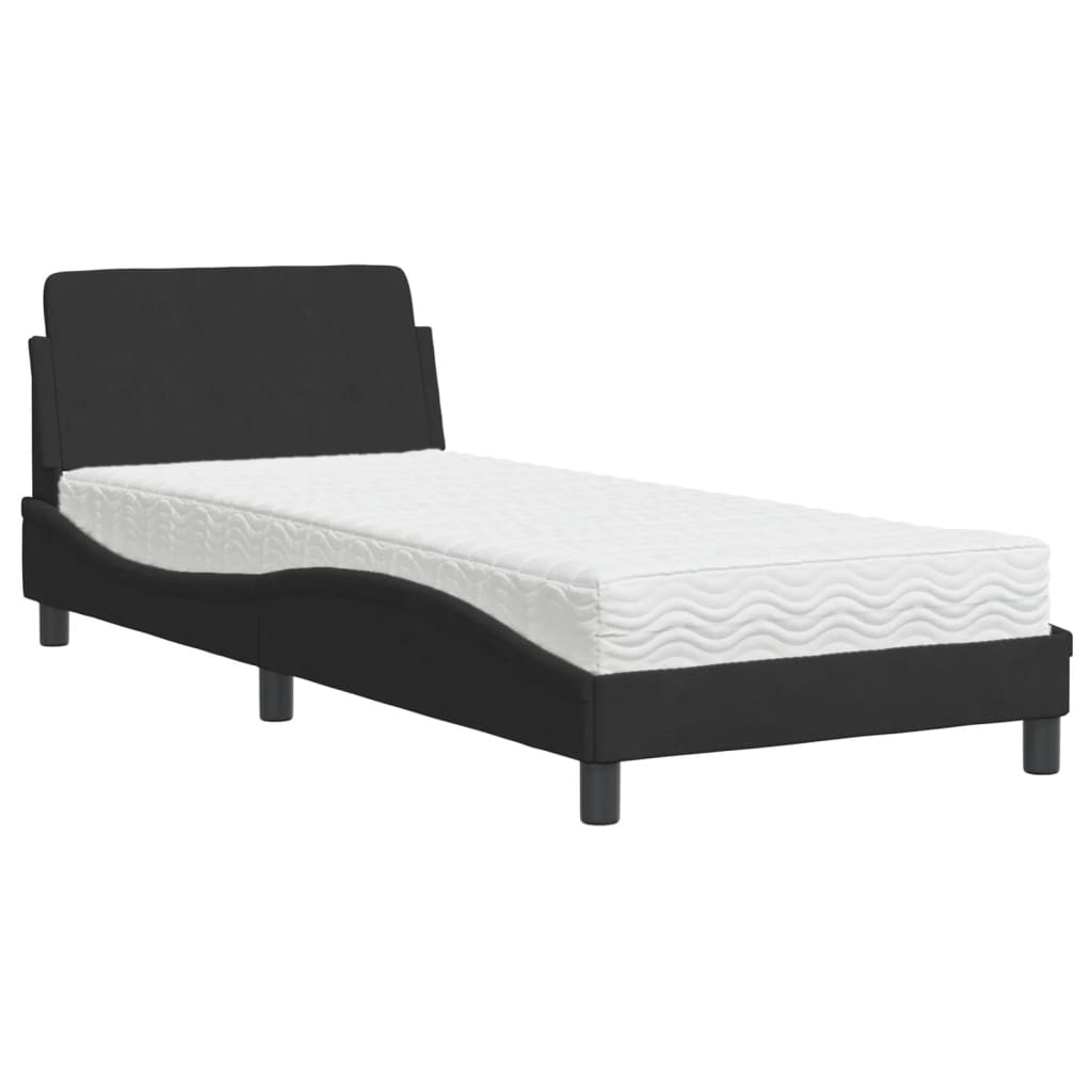 Bed with Black Mattress 90x190 cm in Velvet