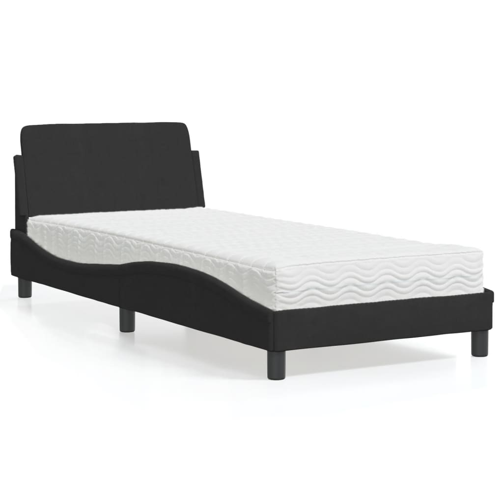 Bed with Black Mattress 90x190 cm in Velvet