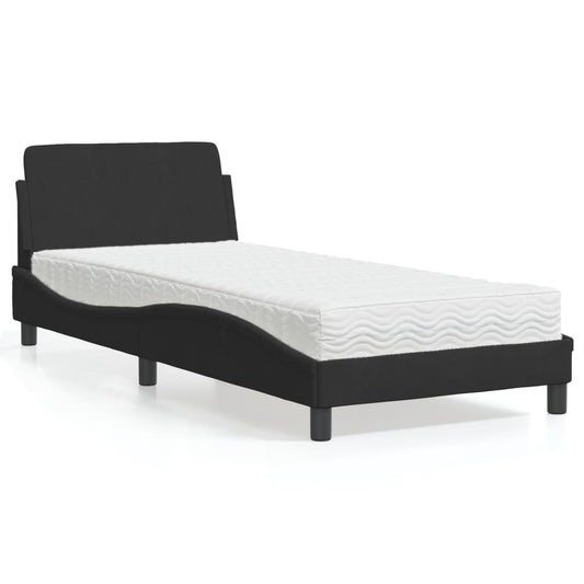 Bed with Black Mattress 90x190 cm in Velvet