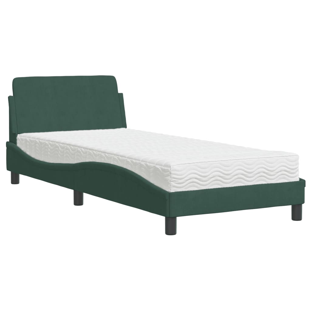 Bed with Dark Green Mattress 90x190 cm in Velvet