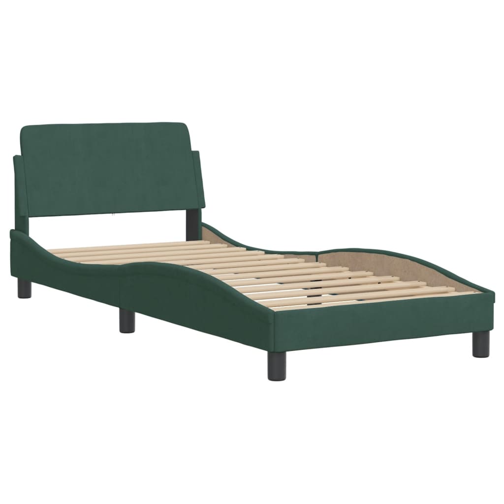 Bed with Dark Green Mattress 90x190 cm in Velvet