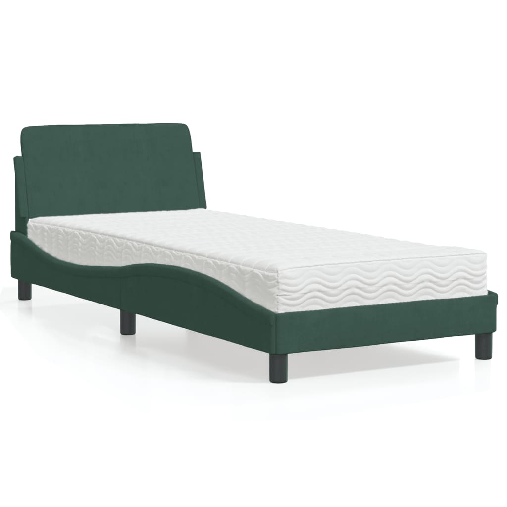 Bed with Dark Green Mattress 90x190 cm in Velvet