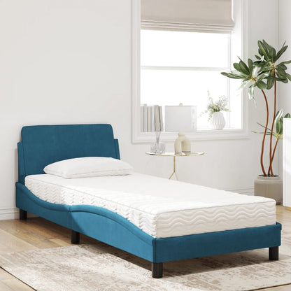 Bed with Blue Mattress 90x190 cm in Velvet