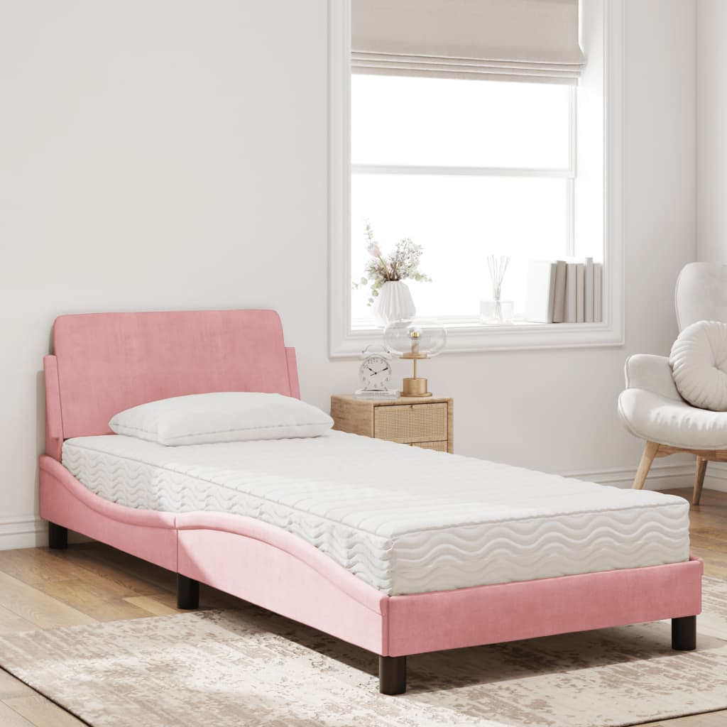 Letto con Materasso Dover Rosa 90x190 cm in Velluto | homemem39