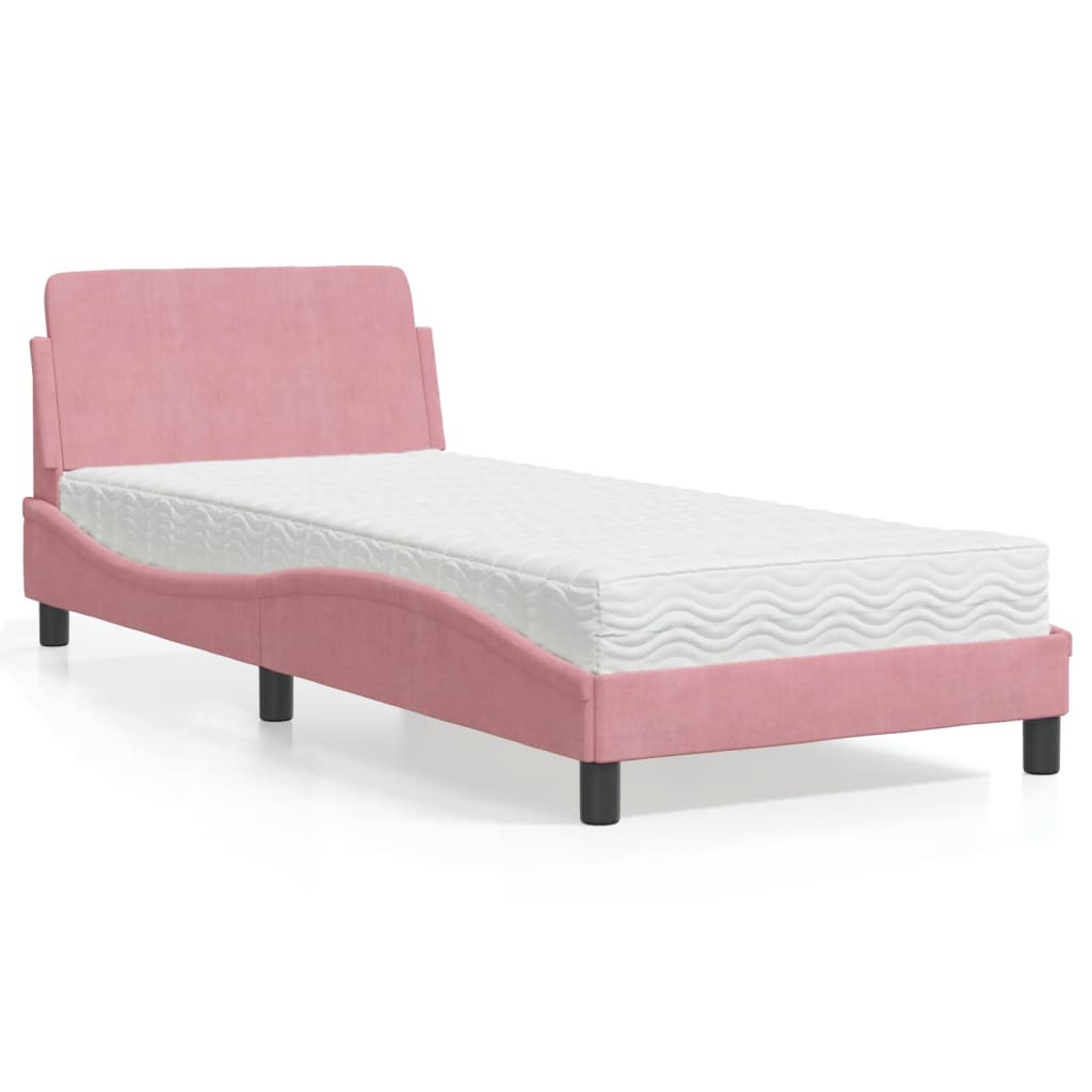 Letto con Materasso Dover Rosa 90x190 cm in Velluto | homemem39