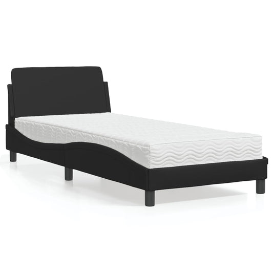 Bed with Black Mattress 90x190 cm in Faux Leather