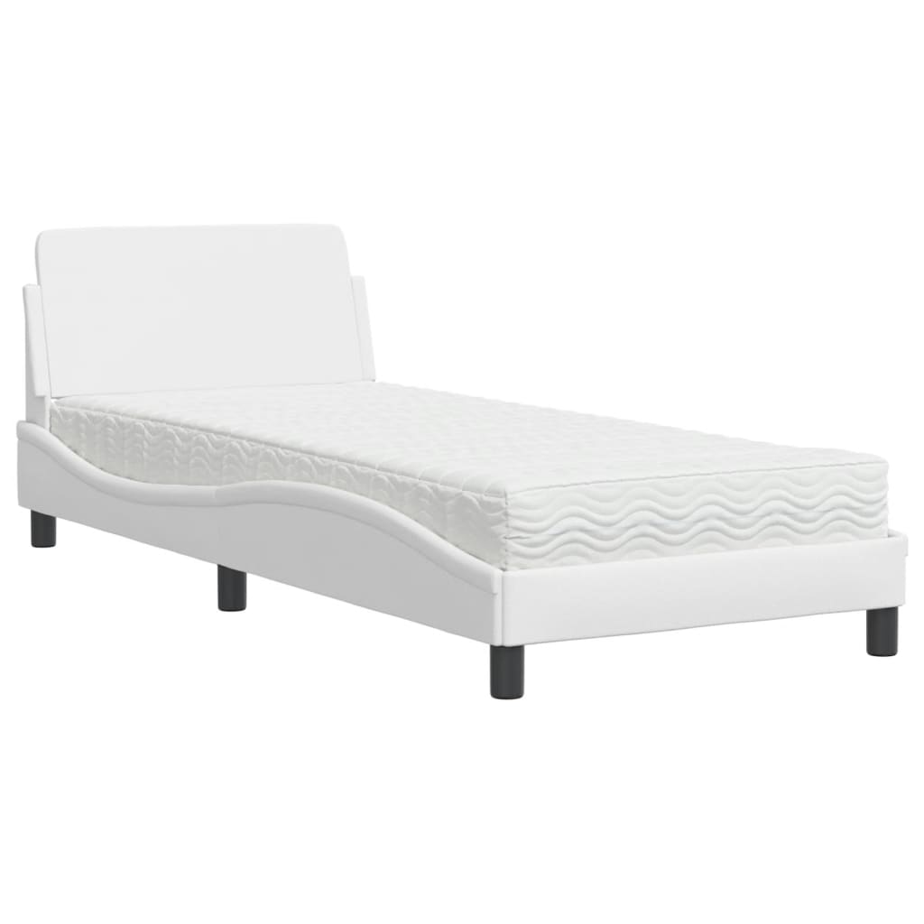 Bed with White Mattress 90x190 cm in Faux Leather