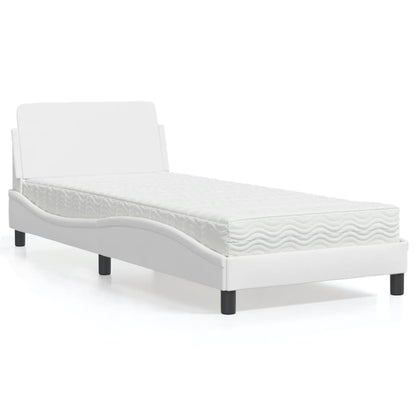 Bed with White Mattress 90x190 cm in Faux Leather