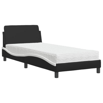 Bed with Black and White Mattress 90x190 cm in Faux Leather