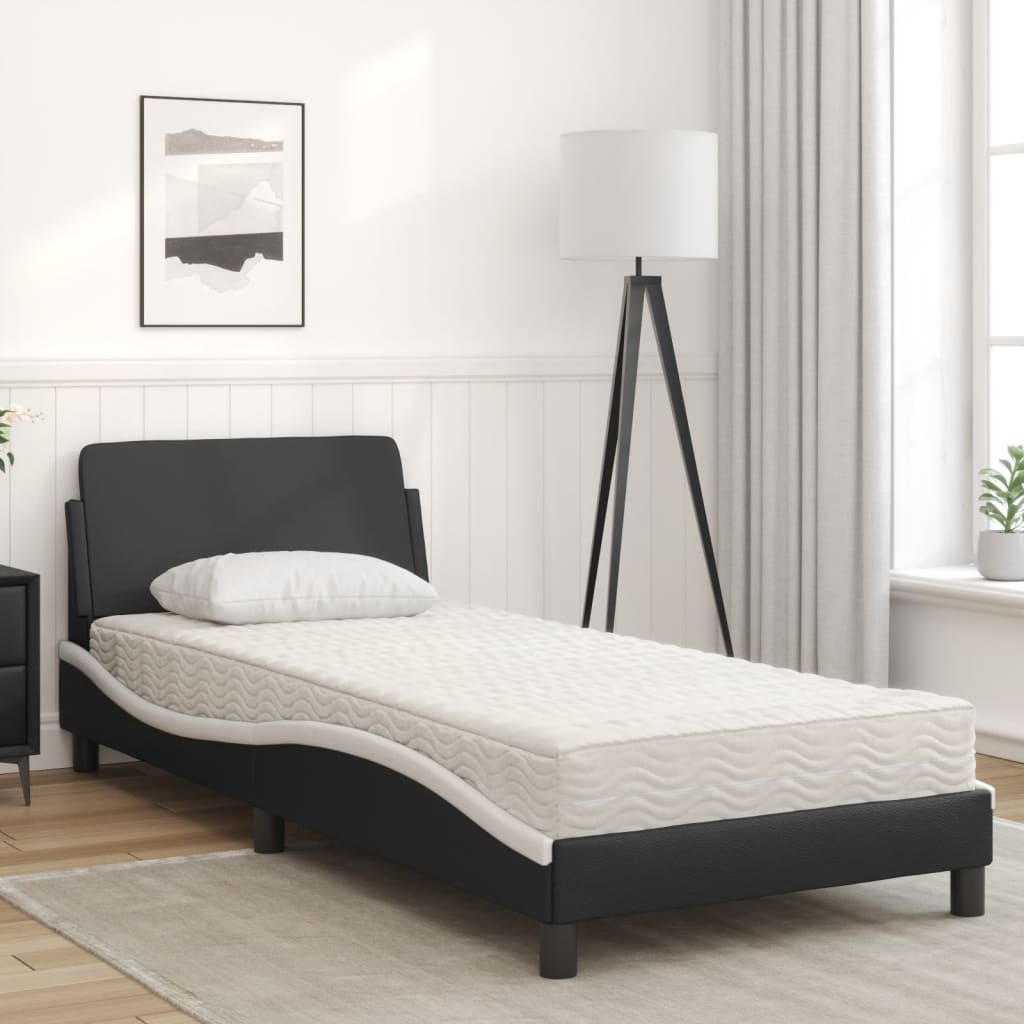 Bed with Black and White Mattress 90x190 cm in Faux Leather