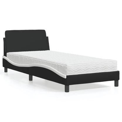 Bed with Black and White Mattress 90x190 cm in Faux Leather