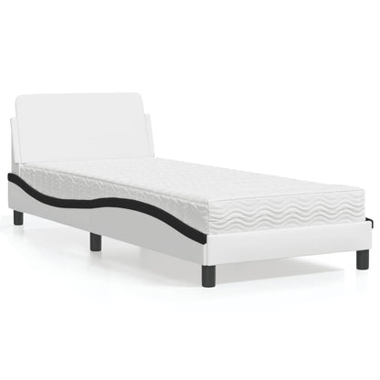 Letto con Materasso Bianco e Nero 90x190 cm in Similpelle