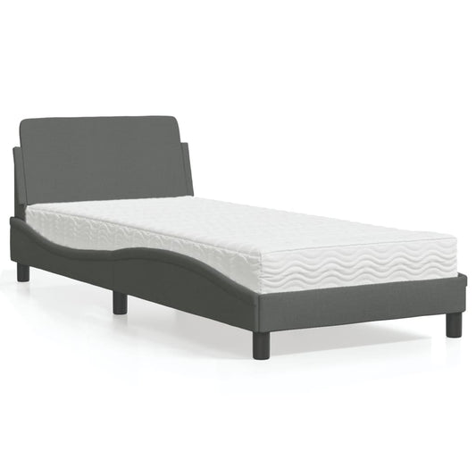 Bed with Dark Gray Mattress 90x200 cm in Fabric