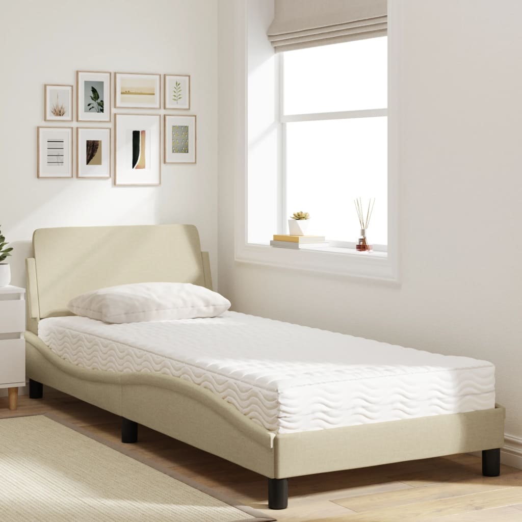 Letto con Materasso Dover Crema 90x200 cm in Tessuto - homemem39