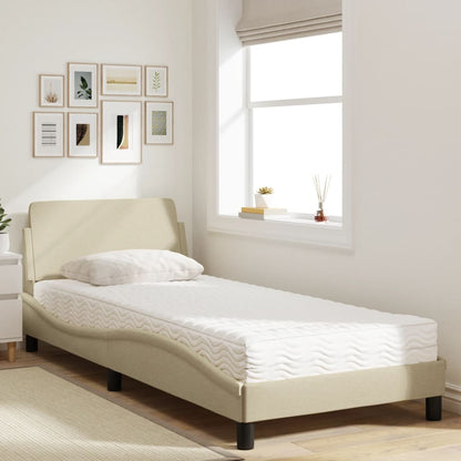 Letto con Materasso Dover Crema 90x200 cm in Tessuto - homemem39
