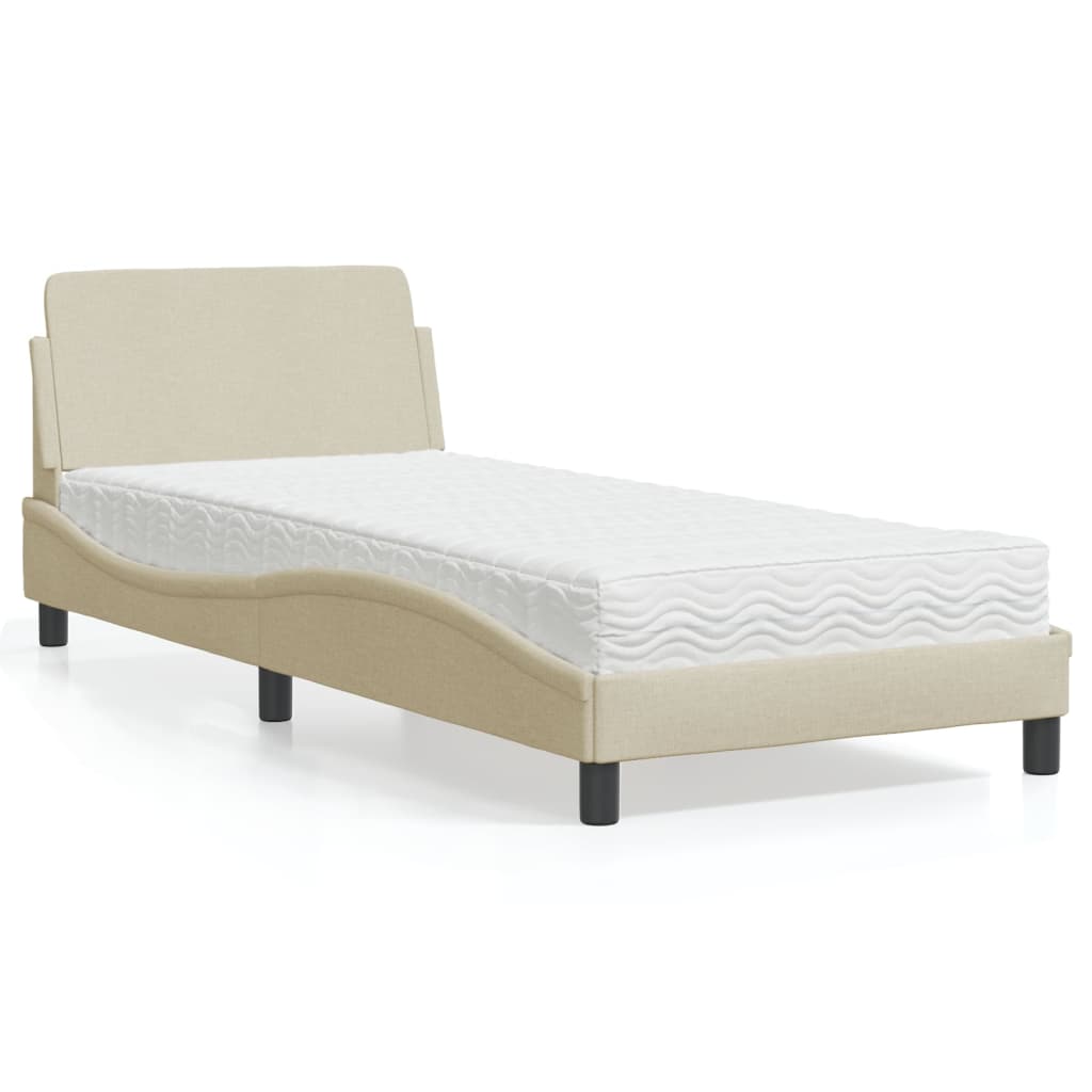 Letto con Materasso Dover Crema 90x200 cm in Tessuto - homemem39