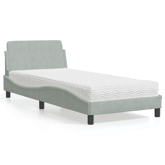 Letto con Materasso Dover Grigio Chiaro 90x200 cm in Velluto - homemem39