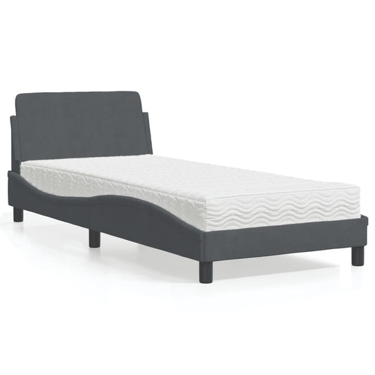 Bed with Dark Gray Mattress 90x200 cm in Velvet