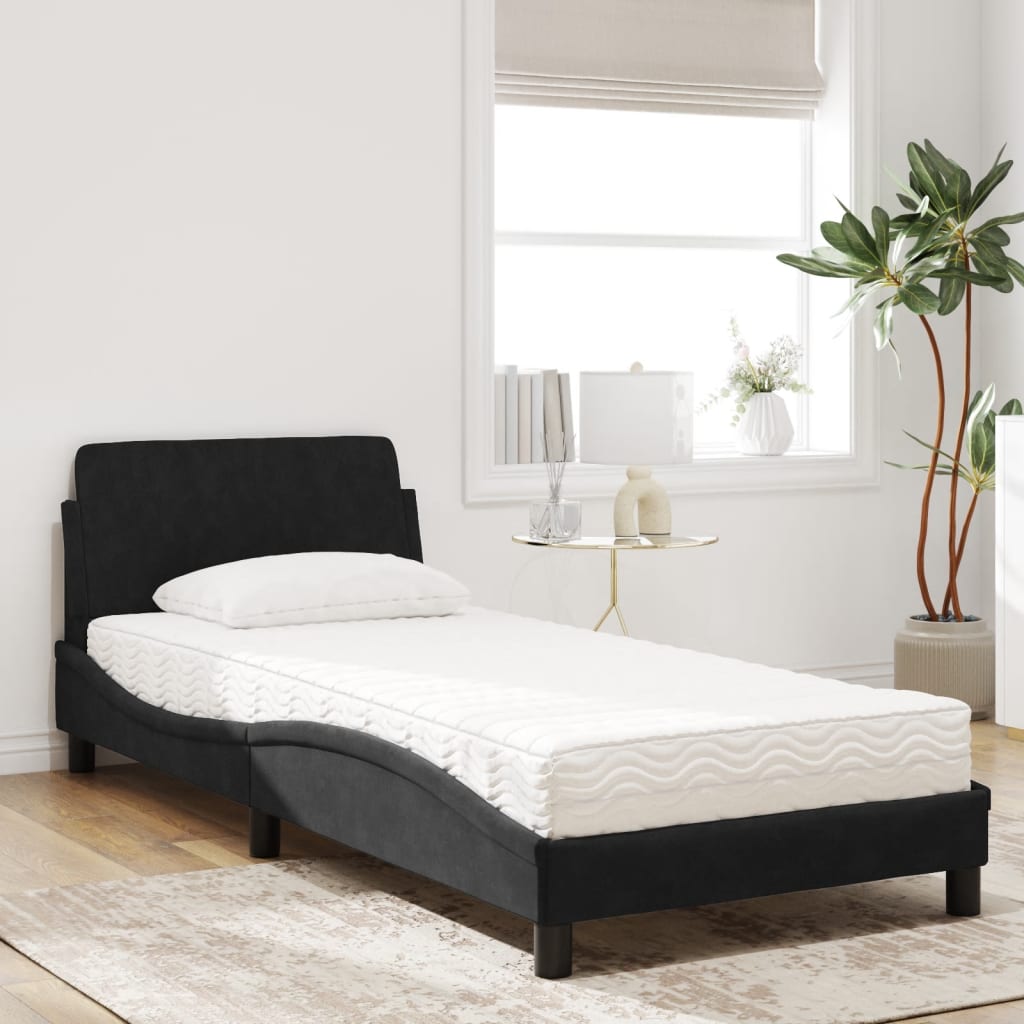Letto con Materasso Dover Nero 90x200 cm in Velluto - homemem39