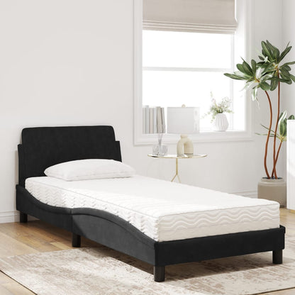 Letto con Materasso Dover Nero 90x200 cm in Velluto - homemem39