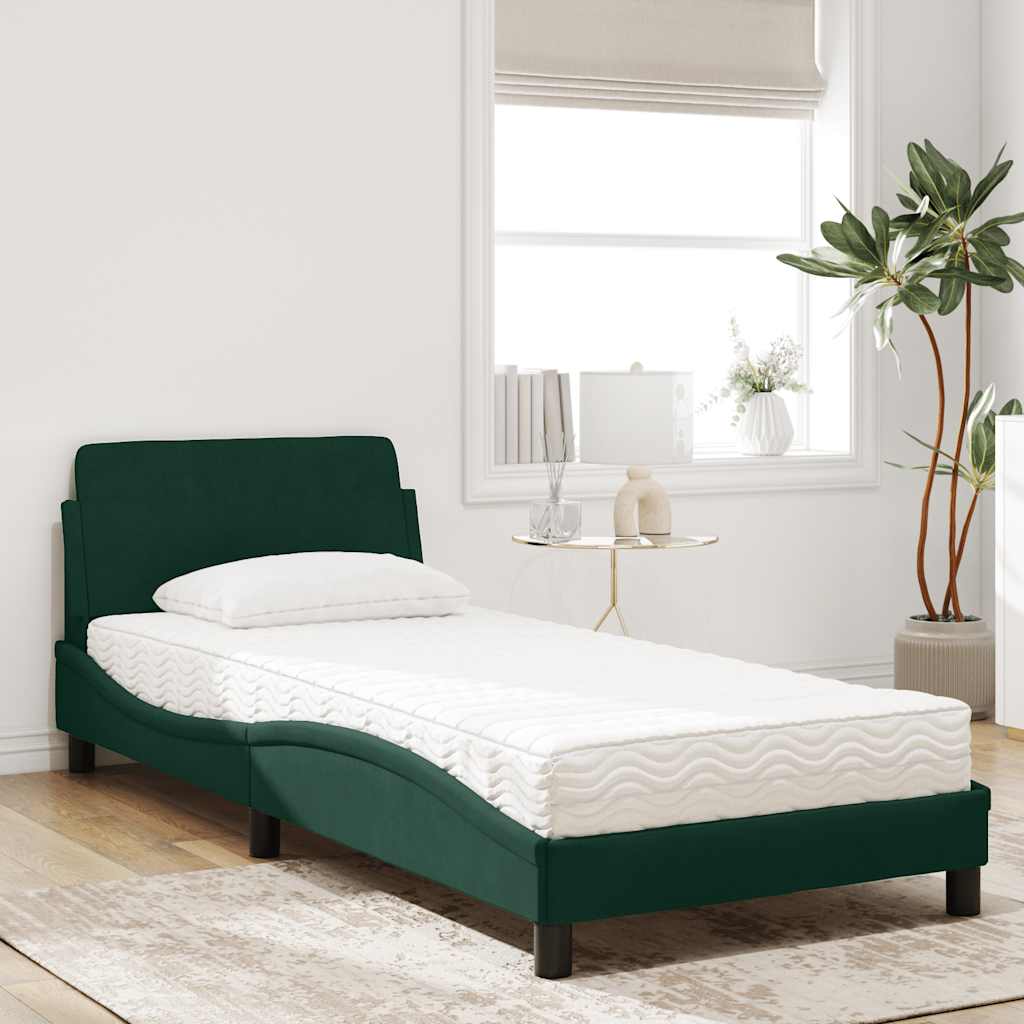 Letto con Materasso Dover Verde Scuro 90x200 cm in Velluto | homemem39