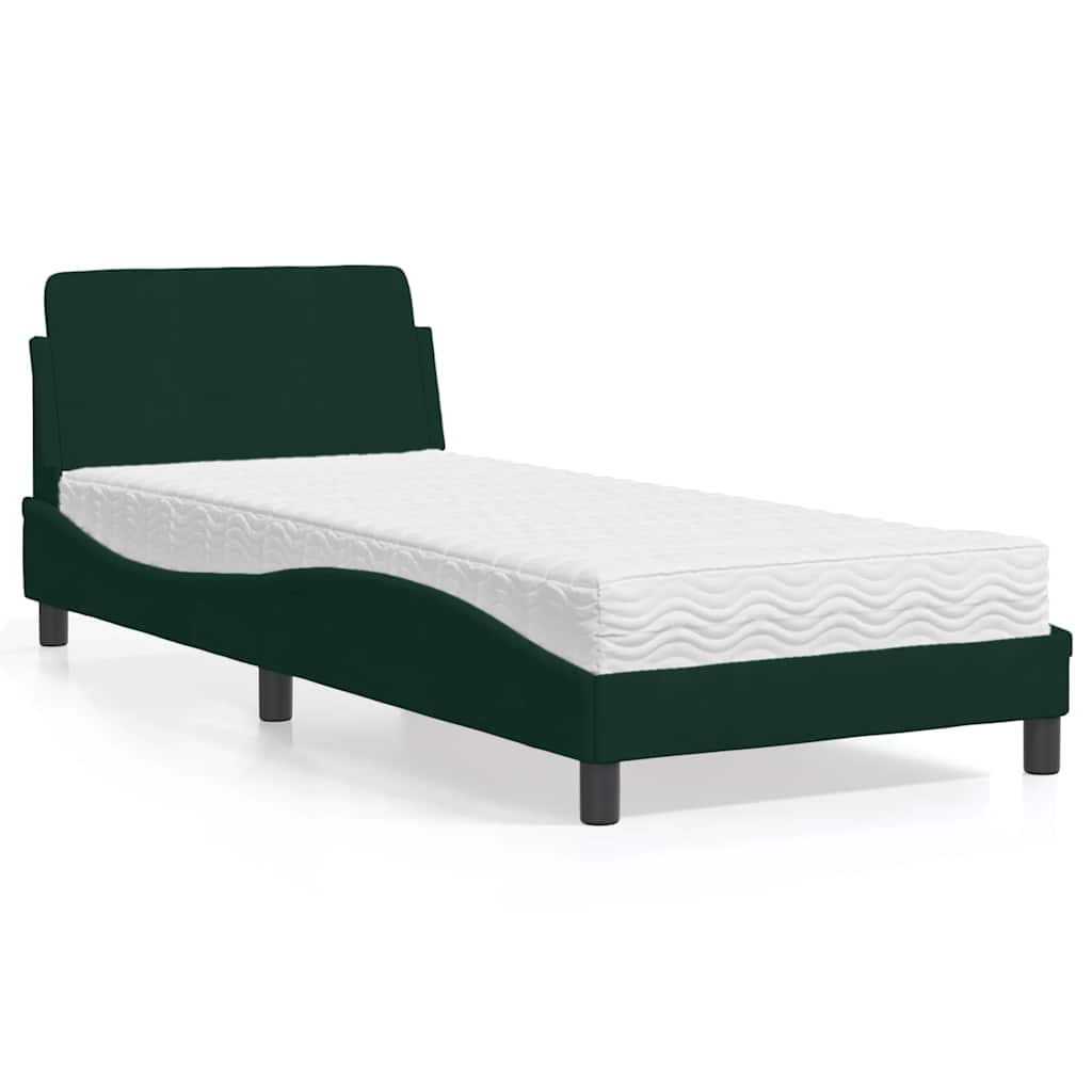 Letto con Materasso Dover Verde Scuro 90x200 cm in Velluto | homemem39