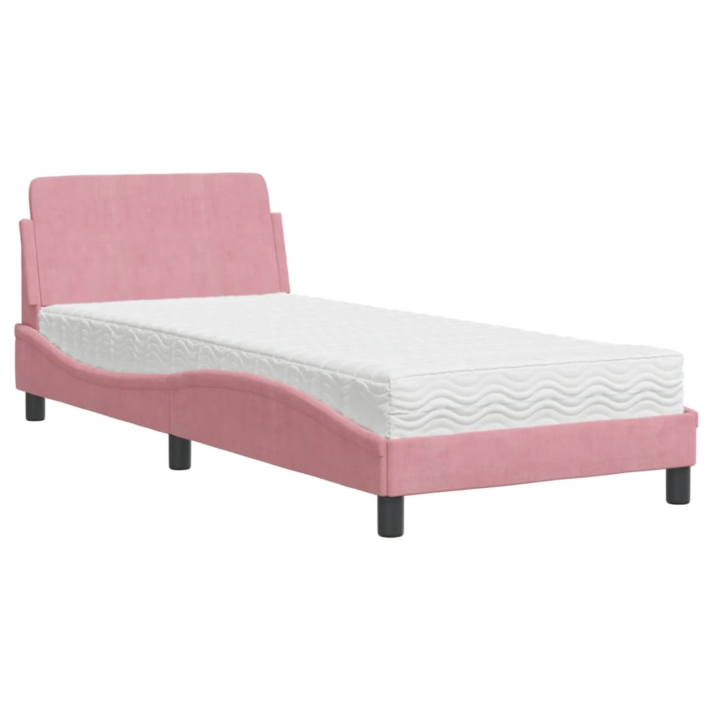 Letto con Materasso Dover Rosa 90x200 cm in Velluto - homemem39