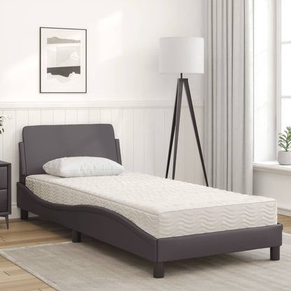 Bed with gray mattress 90x200 cm in imitation leather