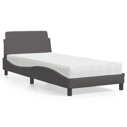 Bed with gray mattress 90x200 cm in imitation leather