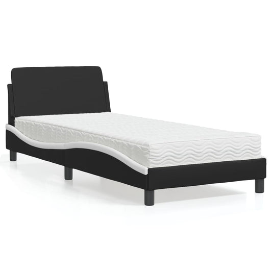 Letto con Materasso Dover Nero e Bianco 90x200 cm in Similpelle - homemem39