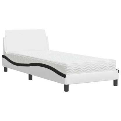Letto con Materasso Dover Nero e Bianco 90x200 cm in Similpelle