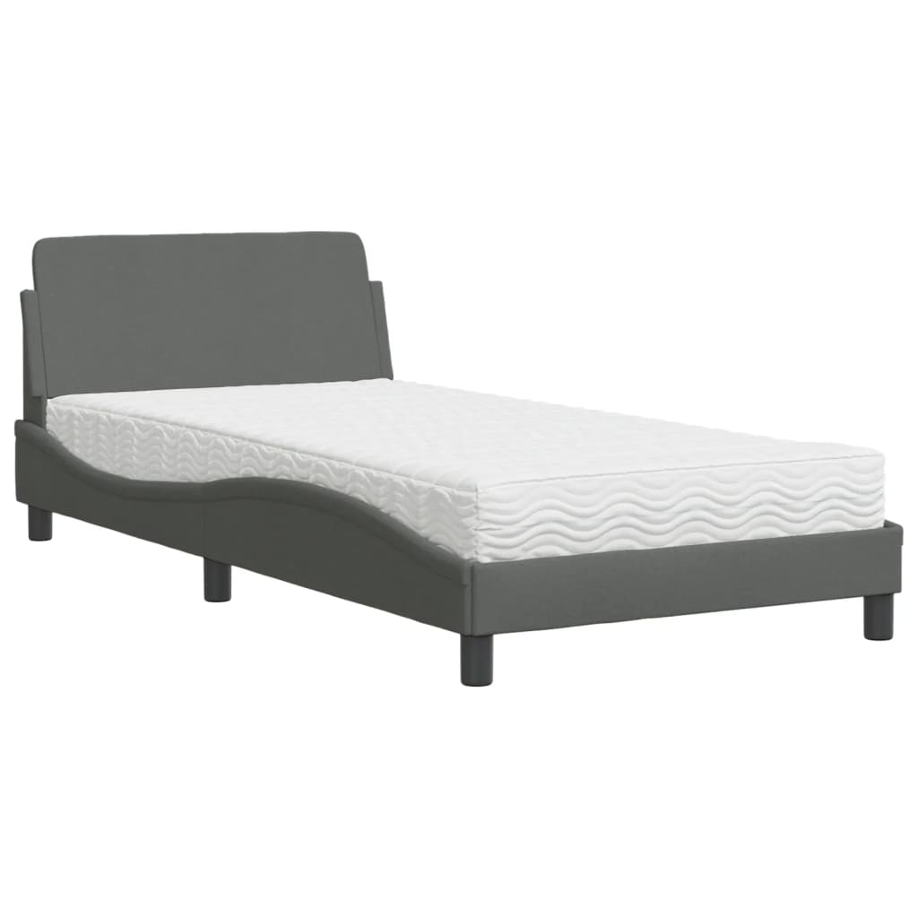 Bed with Dark Gray Mattress 100x200 cm in Fabric