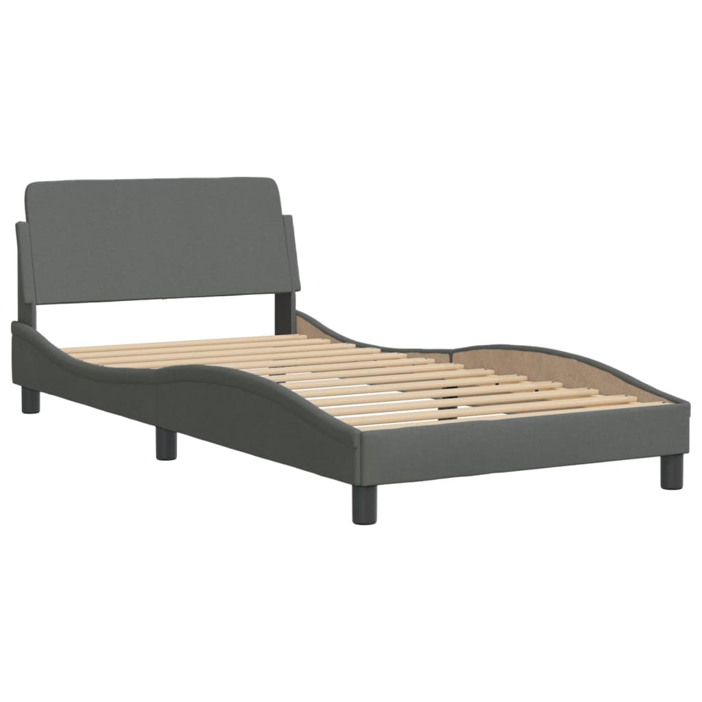 Bed with Dark Gray Mattress 100x200 cm in Fabric