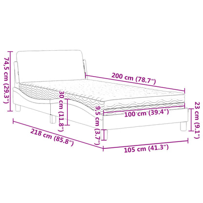 Letto con Materasso Grigio Scuro 100x200 cm in Tessuto