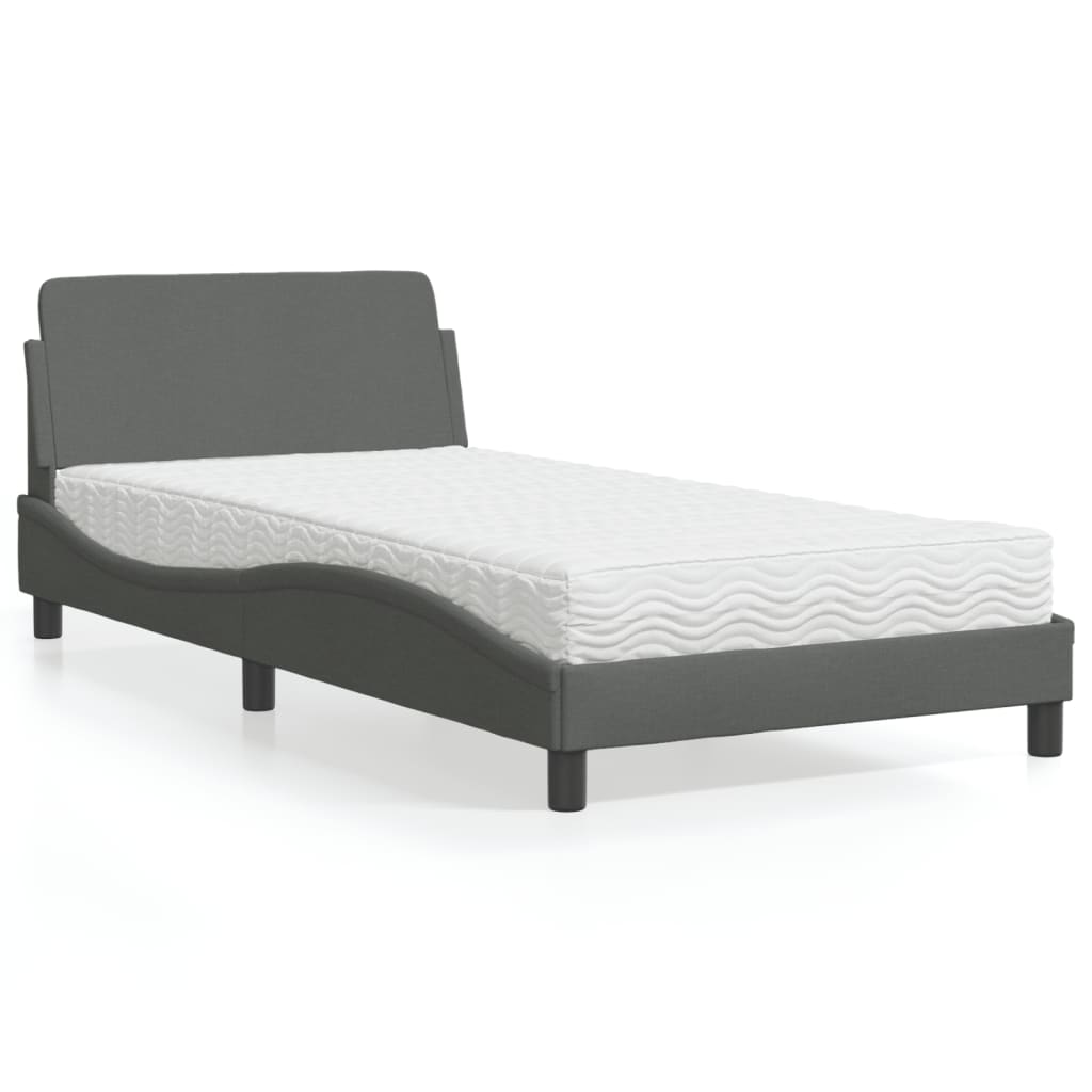 Letto con Materasso Grigio Scuro 100x200 cm in Tessuto