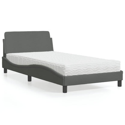 Bed with Dark Gray Mattress 100x200 cm in Fabric