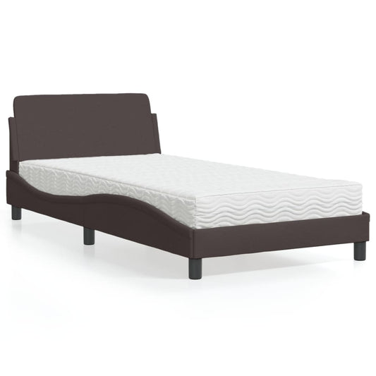 Letto con Materasso Dover Marrone Scuro 100x200 cm in Tessuto - homemem39