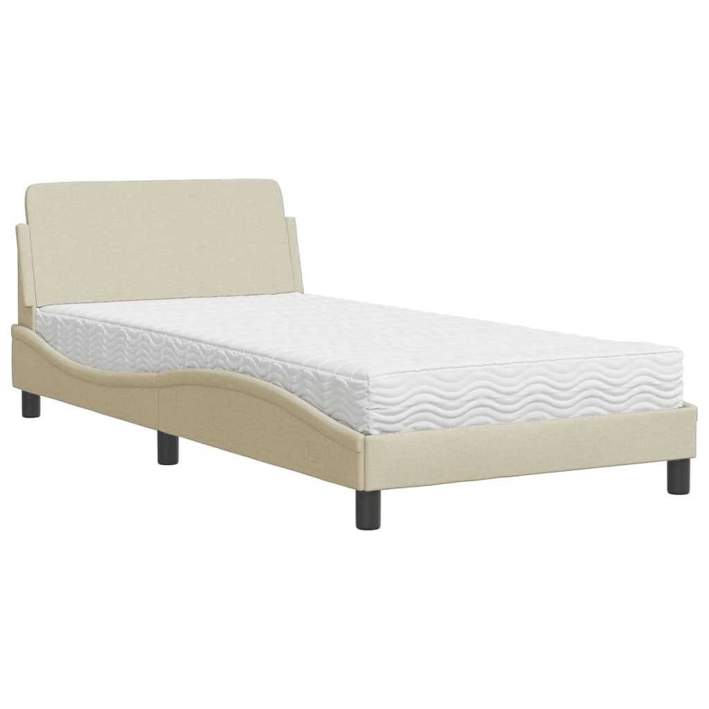 Letto con Materasso Dover Crema 100x200 cm in Tessuto - homemem39