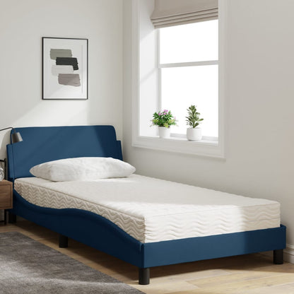 Bed with Blue Mattress 100x200 cm in Fabric