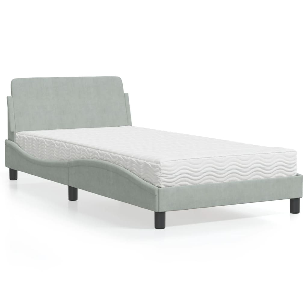 Letto con Materasso Dover Grigio Chiaro 100x200 cm in Velluto - homemem39