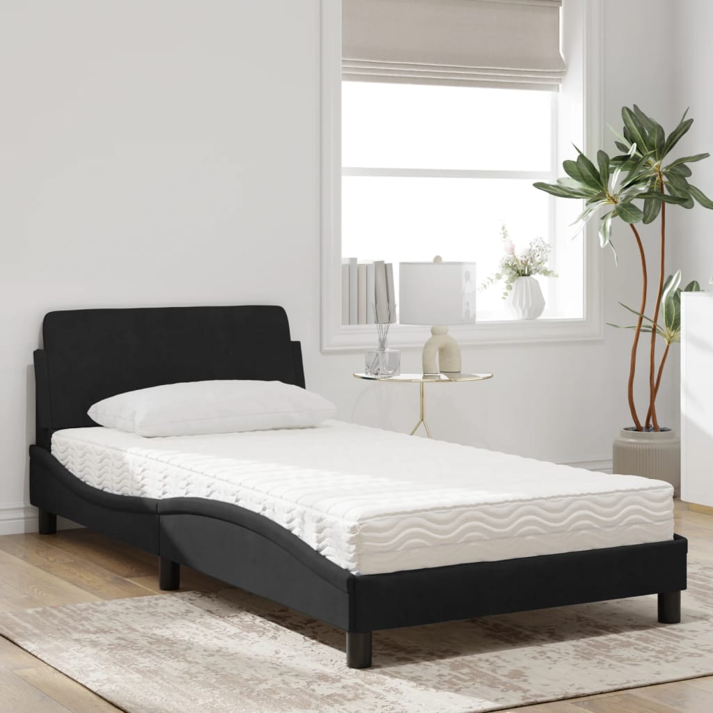 Letto con Materasso Dover Nero 100x200 cm in Velluto - homemem39