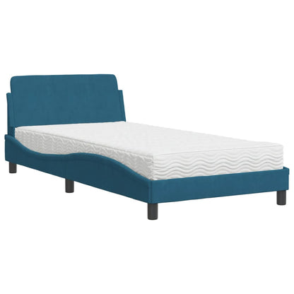 Bed with Blue Mattress 100x200 cm in Velvet