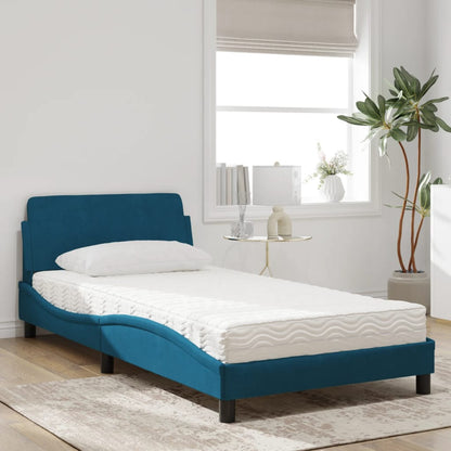 Bed with Blue Mattress 100x200 cm in Velvet