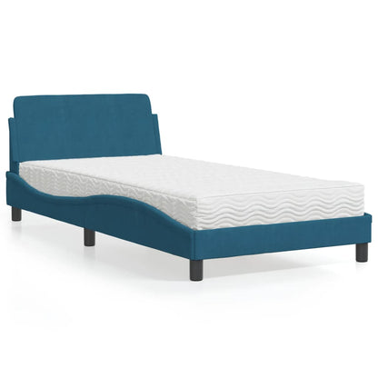 Bed with Blue Mattress 100x200 cm in Velvet