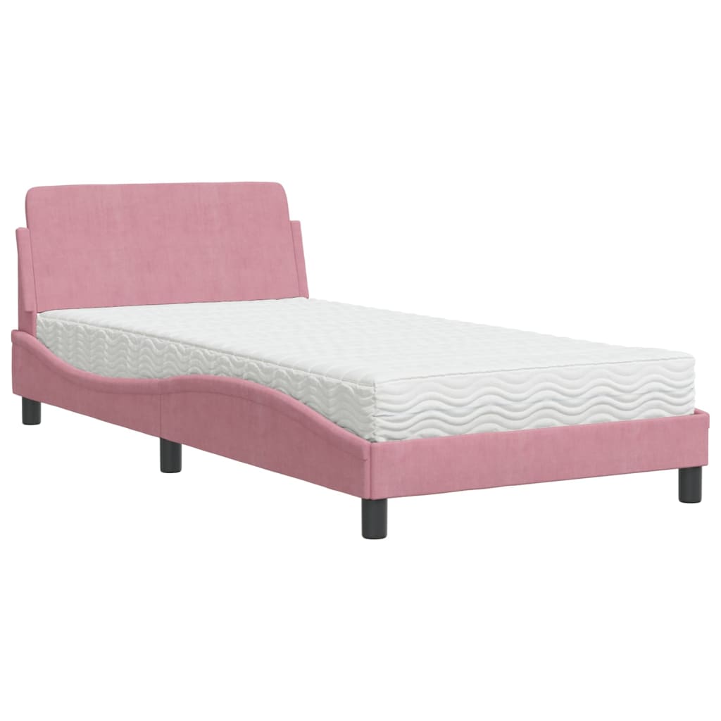 Letto con Materasso Dover Rosa 100x200 cm in Velluto | homemem39