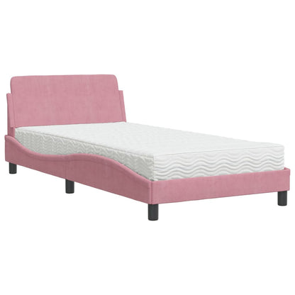 Letto con Materasso Dover Rosa 100x200 cm in Velluto | homemem39