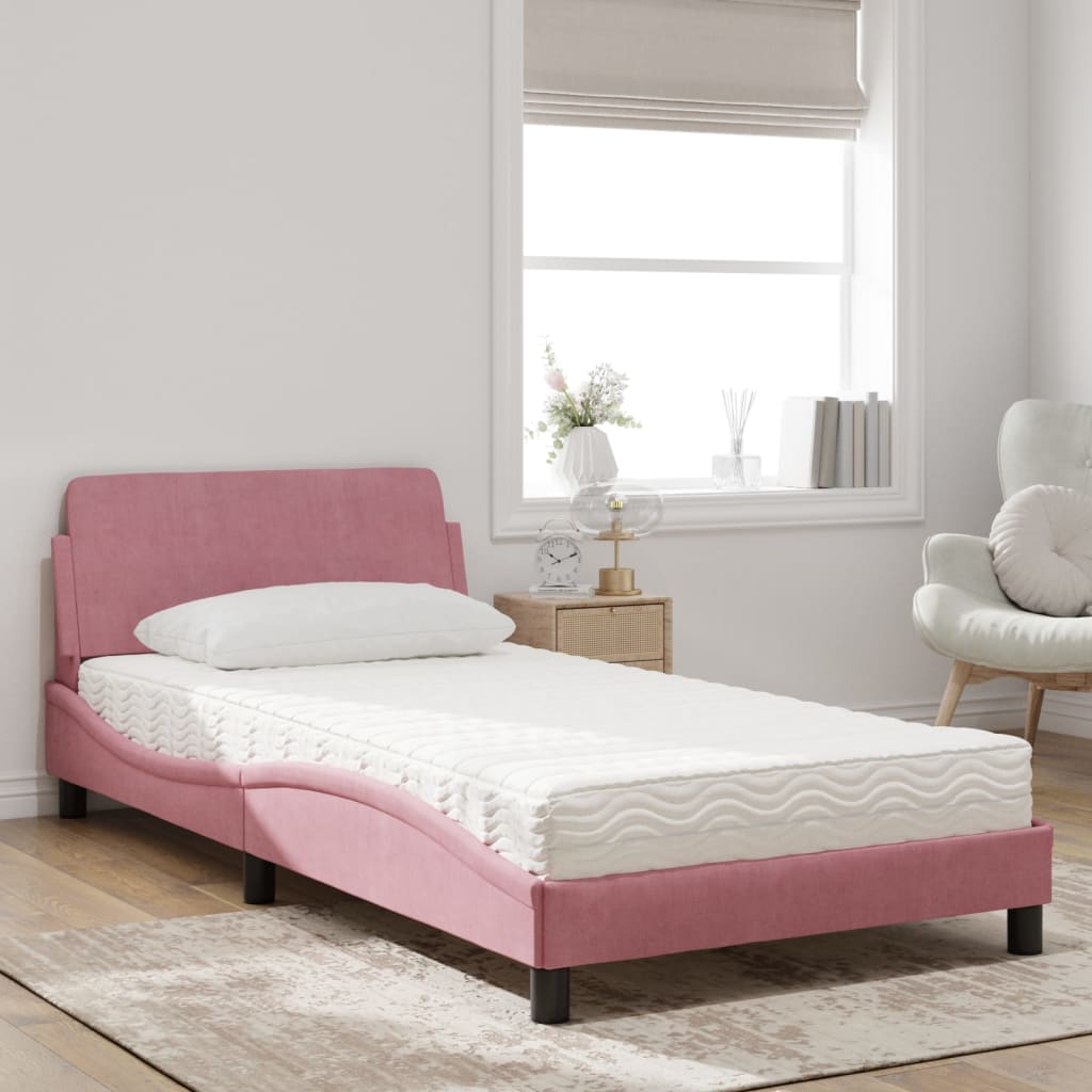 Letto con Materasso Dover Rosa 100x200 cm in Velluto | homemem39