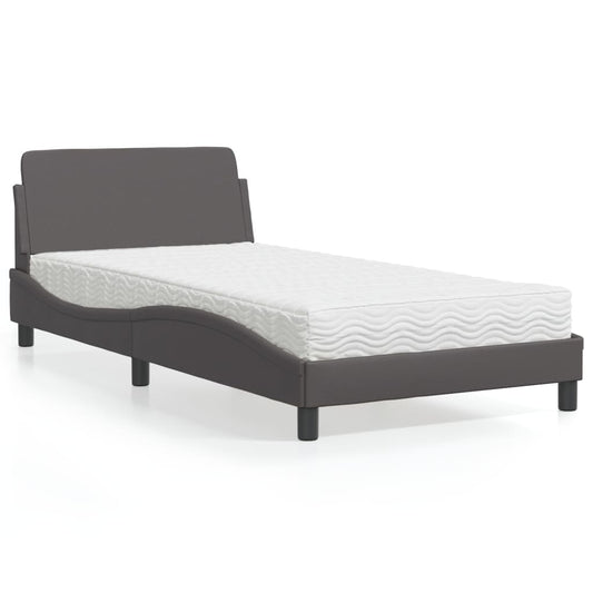 Gray Mattress Bed 100x200 cm in imitation leather